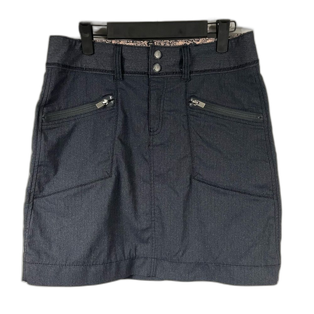 Athleta Passage Mini Skirt Womens 6 Gray Denim Look Double Button Stretch